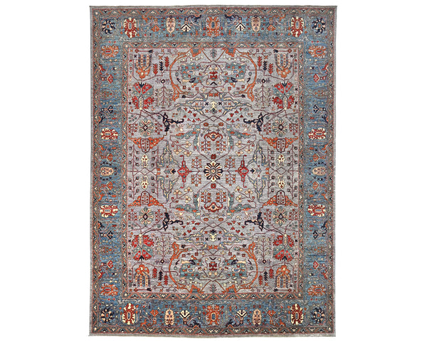 9x12 Gray Aryana Afghan Hand Knotted Veg Dye Wool Area Rug